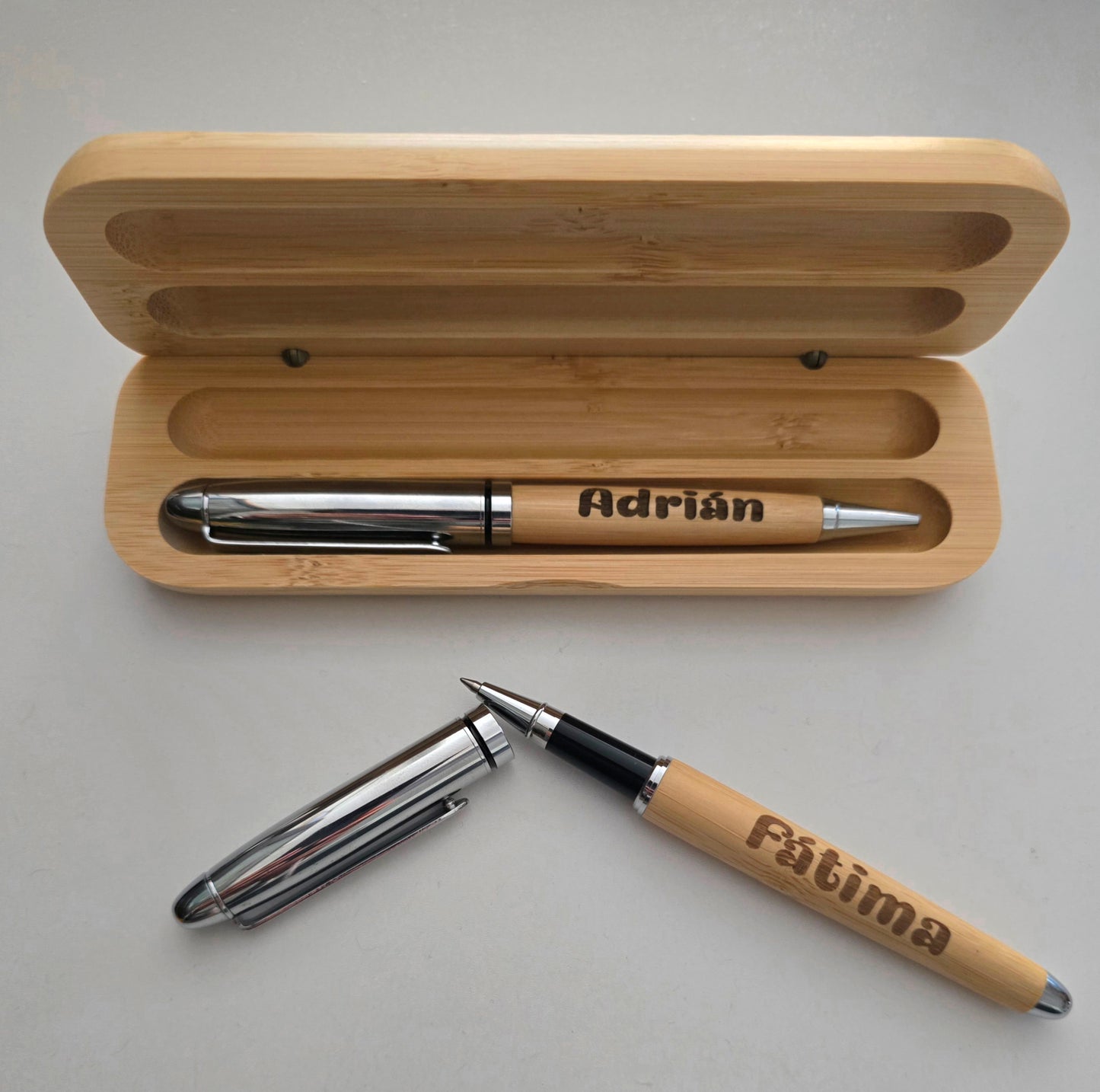 Personalized pens (2 pens in a box) with bamboo box