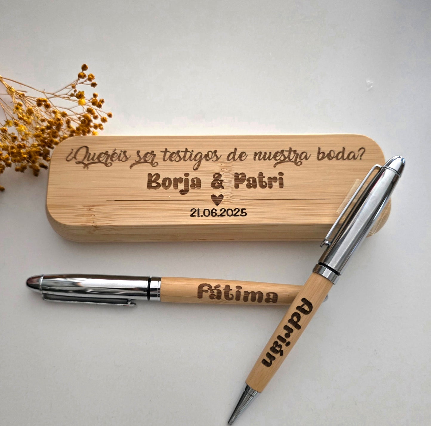 Personalized pens (2 pens in a box) with bamboo box