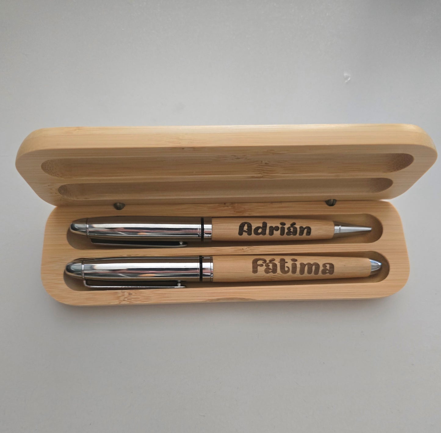Personalized pens (2 pens in a box) with bamboo box