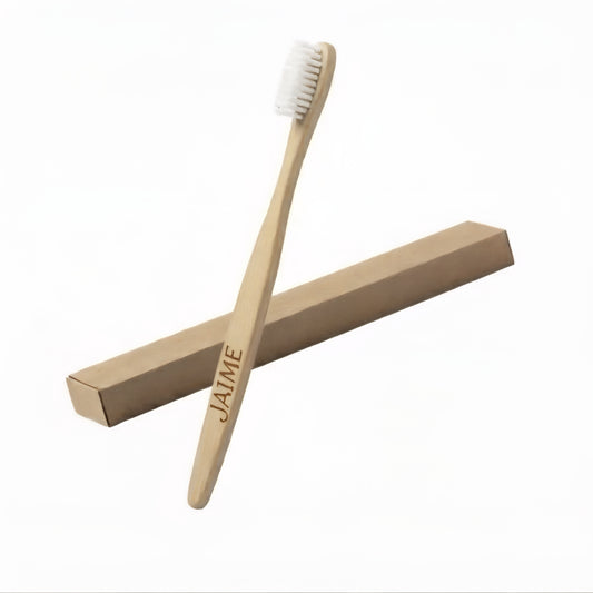 Cepillo de Dientes Bambú Personalizado con Nombre/Logo Grabado Láser - Ecológico y Biodegradable para Adultos y Niños - Regalo Único y Sostenible