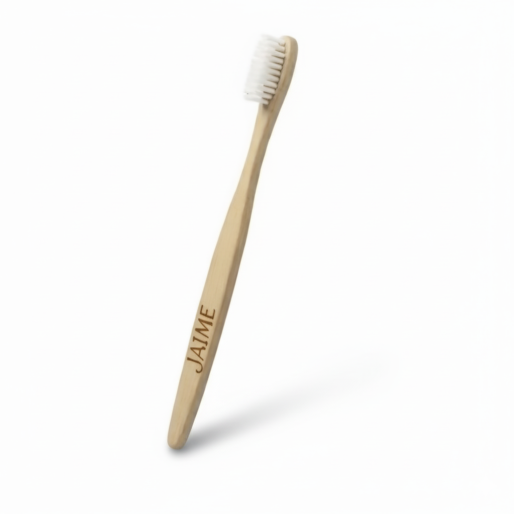 Cepillo de Dientes Bambú Personalizado con Nombre/Logo Grabado Láser - Ecológico y Biodegradable para Adultos y Niños - Regalo Único y Sostenible
