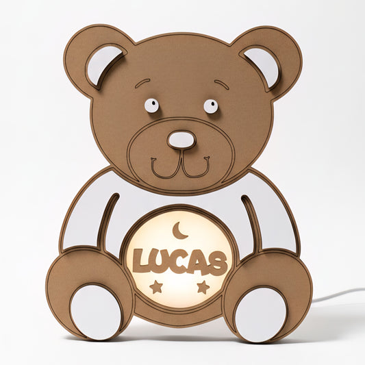 Lámpara de Noche Infantil Personalizada 🌙 LED Cálida de Madera | Oso, Búho o Unicornio | Luz Quitamiedos USB-C para Bebés y Niños con Nombre personalizado | Regalo Original Cumpleaños