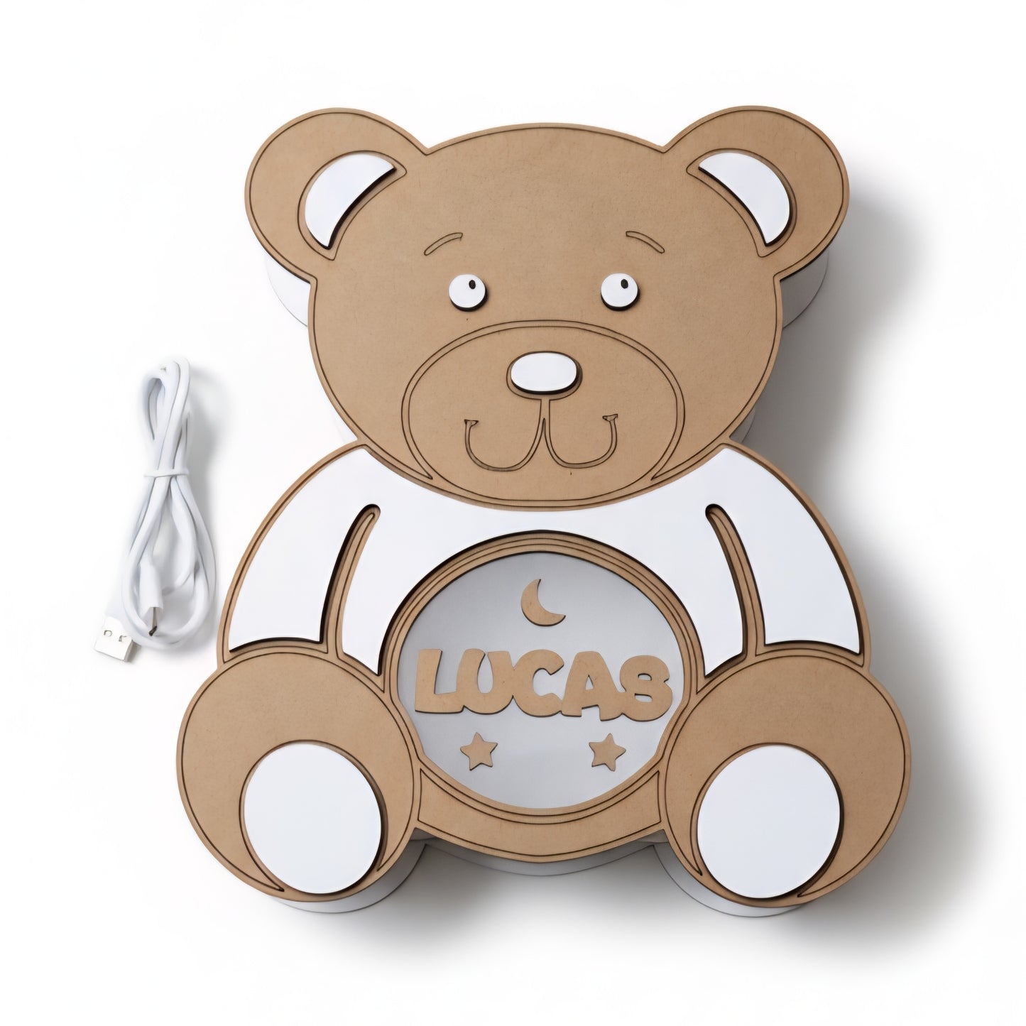 Lámpara de Noche Infantil Personalizada 🌙 LED Cálida de Madera | Oso, Búho o Unicornio | Luz Quitamiedos USB-C para Bebés y Niños con Nombre personalizado | Regalo Original Cumpleaños