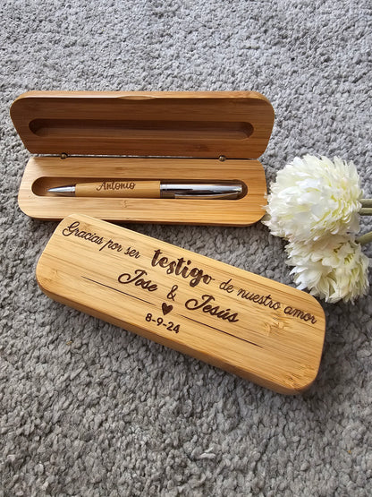 Bolígrafo personalizado con caja de bambú