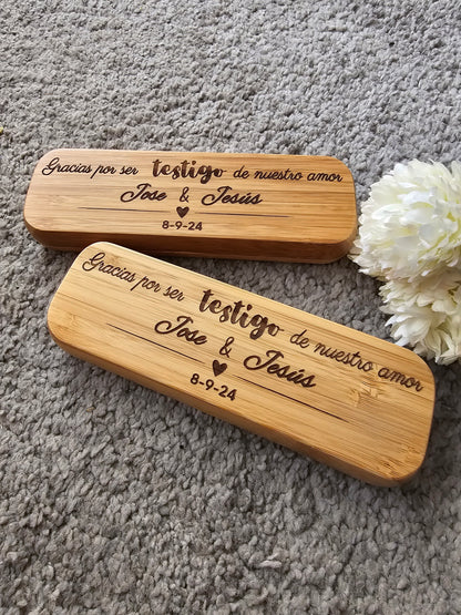 Bolígrafos (2 bolígrafos en la caja) personalizados con caja de bambú