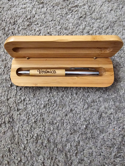 Bolígrafo personalizado con caja de bambú