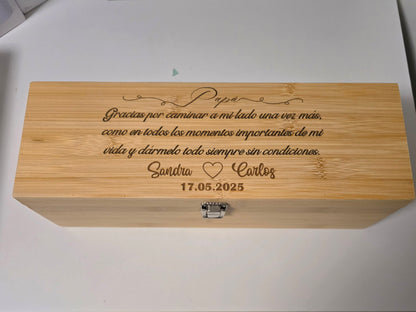 Personalized bamboo wine box with accessories