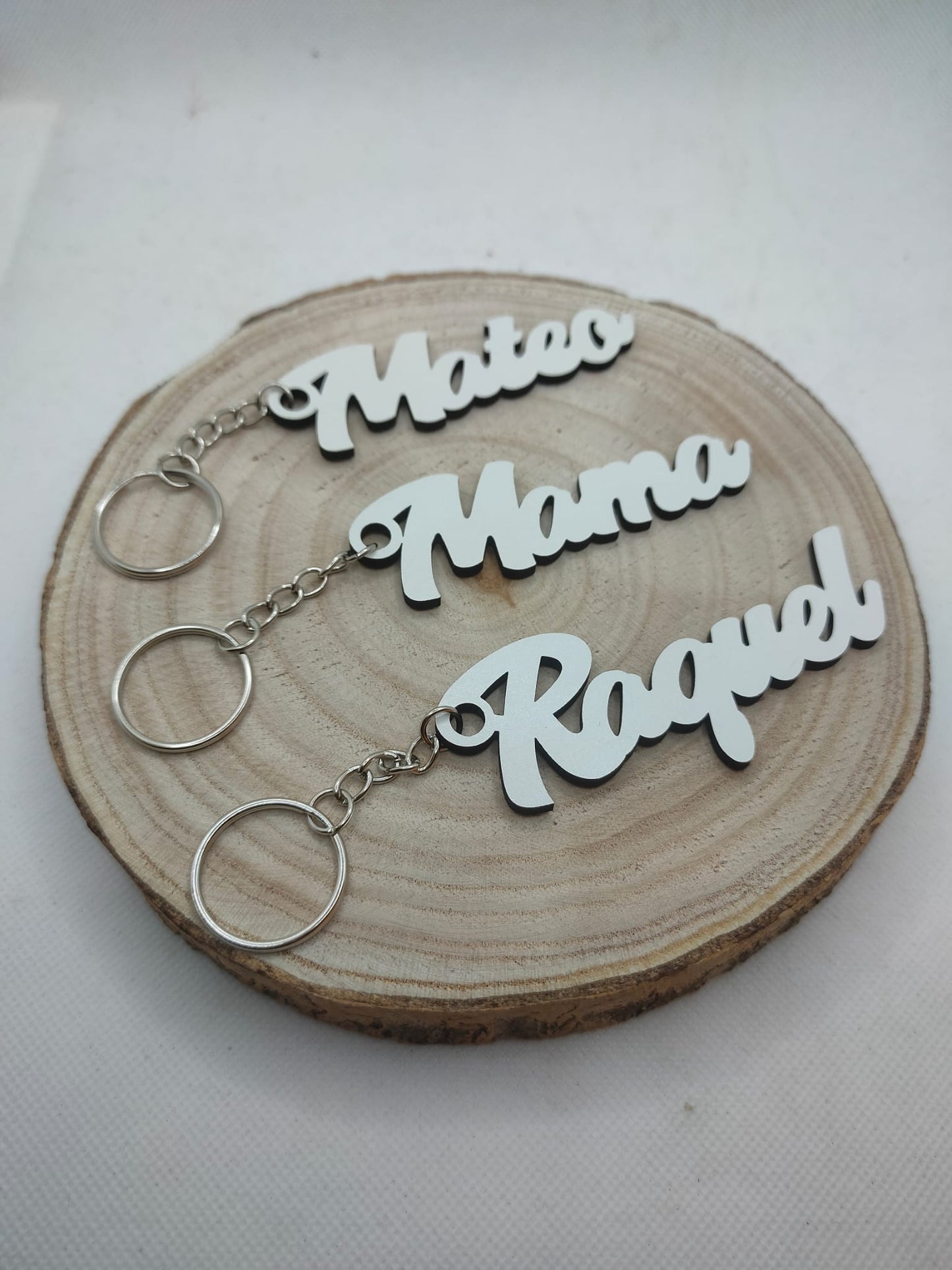 Personalized WHITE wooden keychain