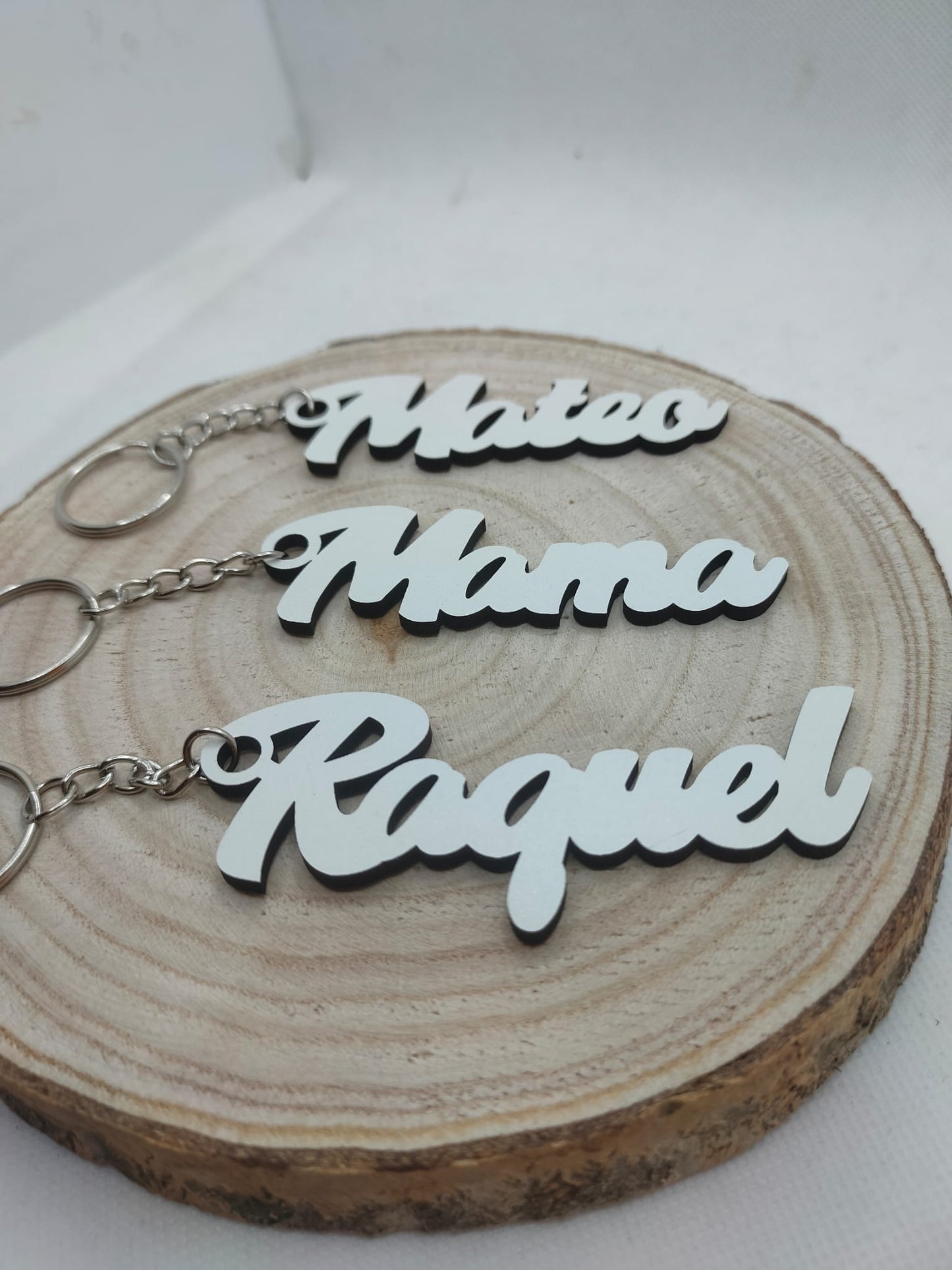 Personalized WHITE wooden keychain