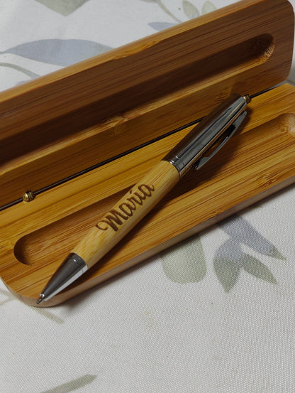 Bolígrafo personalizado con caja de bambú