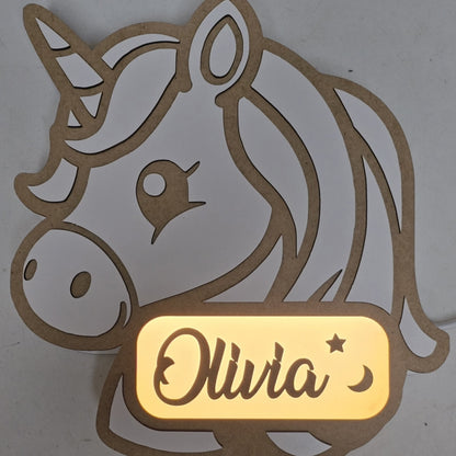 Lámpara de Noche Infantil Personalizada 🌙 LED Cálida de Madera | Oso, Búho o Unicornio | Luz Quitamiedos USB-C para Bebés y Niños con Nombre personalizado | Regalo Original Cumpleaños