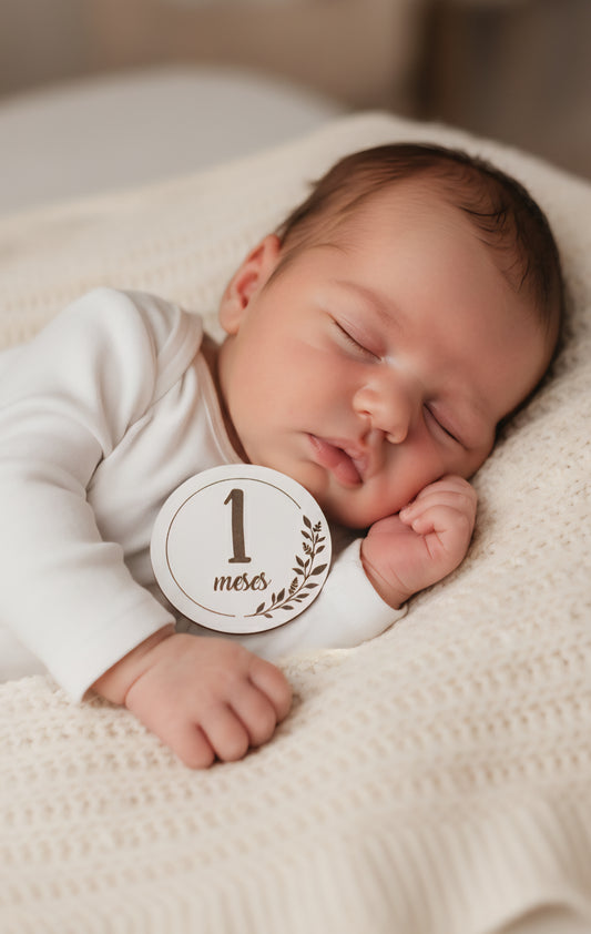 Placas de Cumple Mes Personalizadas en Madera Blanca - Pack Primer Año Bebé