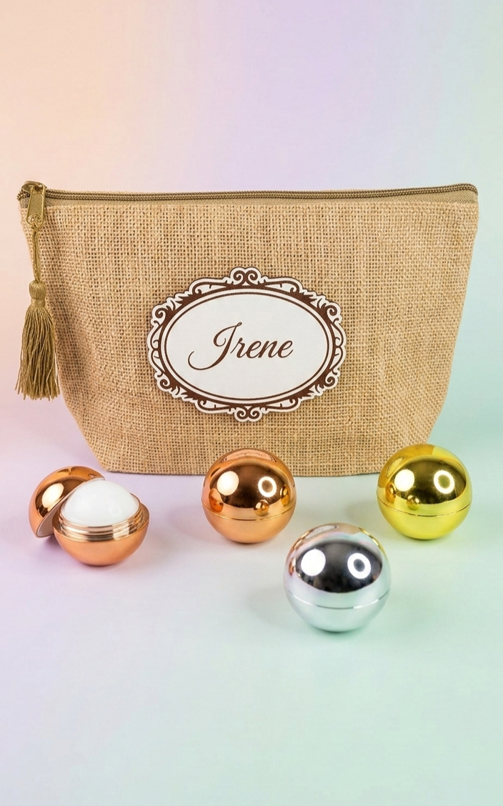 Pack Neceser de Yute Personalizado con Nombre + Bálsamo Labial