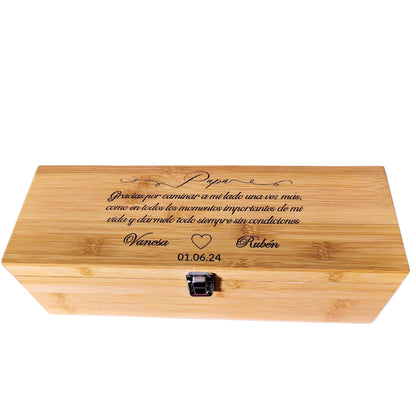 Personalized bamboo wine box with accessories