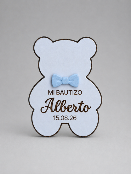 Imán de Nevera Osito de Madera Personalizado – Detalle Bautizo