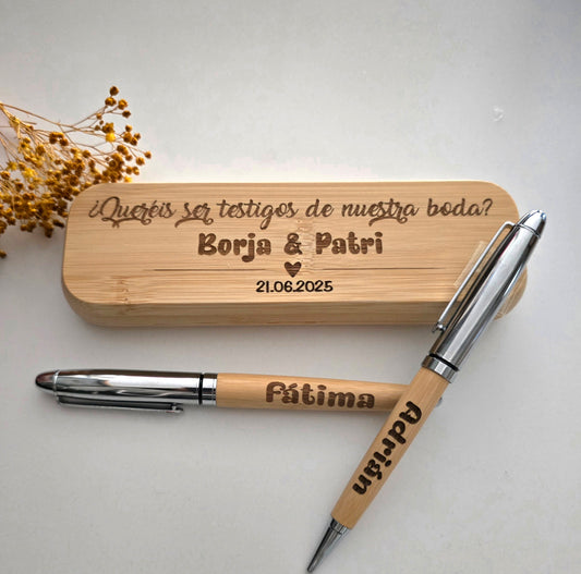 ✨ Juego de Bolígrafos de Acero y Bambú con Estuche Grabado a Láser – Elegancia y Personalización en un Regalo Único ✨