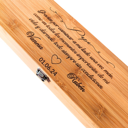Personalized bamboo wine box with accessories