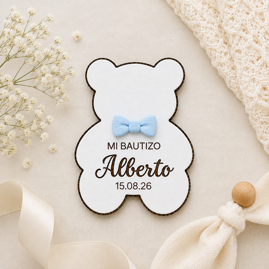 Imán de Nevera Osito de Madera Personalizado – Detalle Bautizo