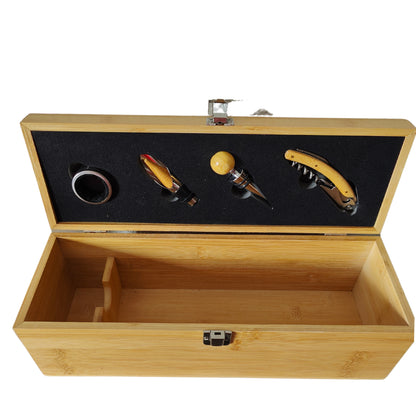 Personalized bamboo wine box with accessories