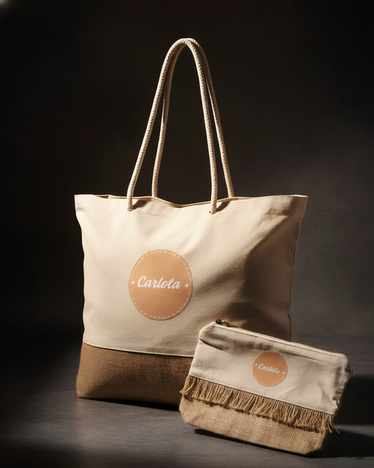 Set Bolso y Neceser Personalizado de Algodón y Yute