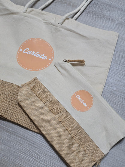 Set Bolso y Neceser Personalizado de Algodón y Yute