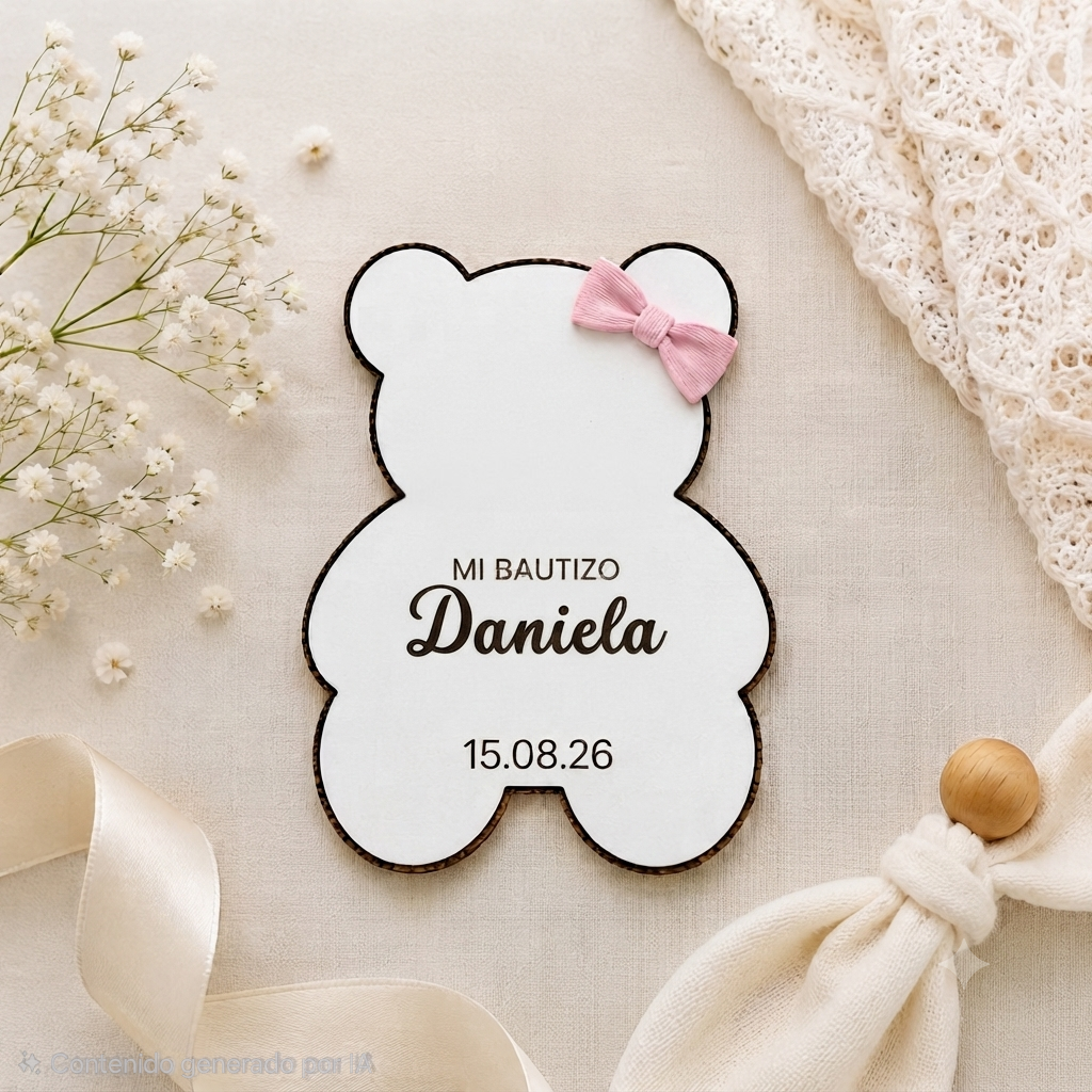 Imán de Nevera Osito de Madera Personalizado – Detalle Bautizo