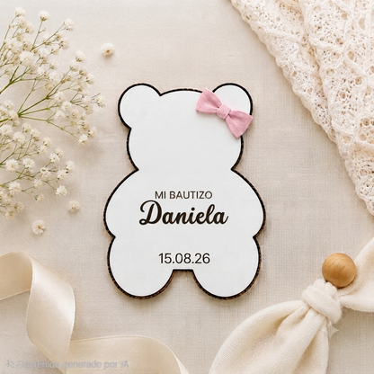Imán de Nevera Osito de Madera Personalizado – Detalle Bautizo